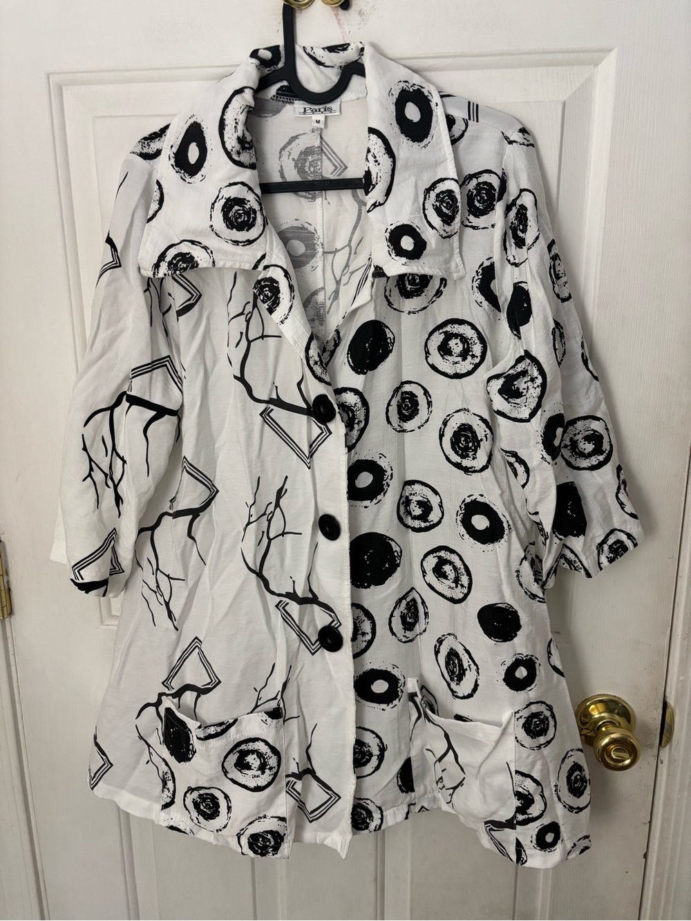 Printed Black & White Long Blazer Jacket by Paris mues